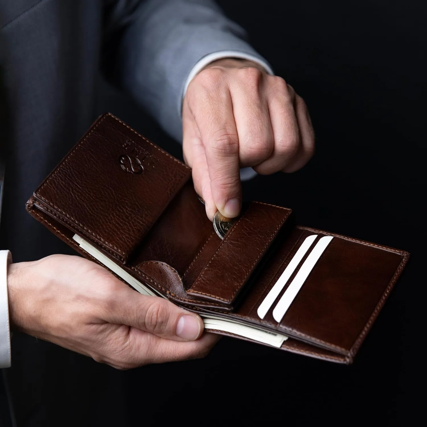 Time Resistance Leather Wallet for Men - Men Wallet - Bifold Italian Wallet - Slim Wallet with Card Holder - Gift Box Included