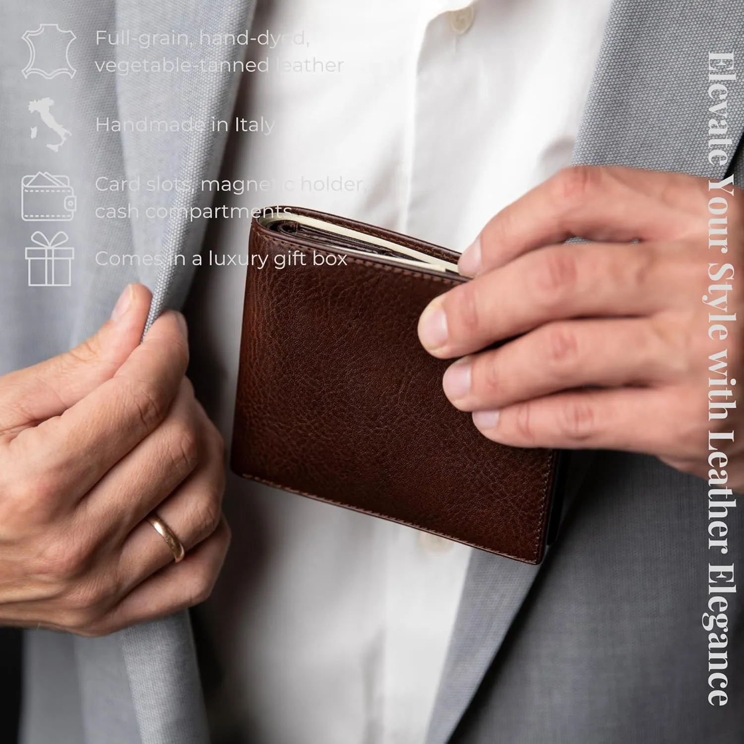 Time Resistance Leather Wallet for Men - Men Wallet - Bifold Italian Wallet - Slim Wallet with Card Holder - Gift Box Included