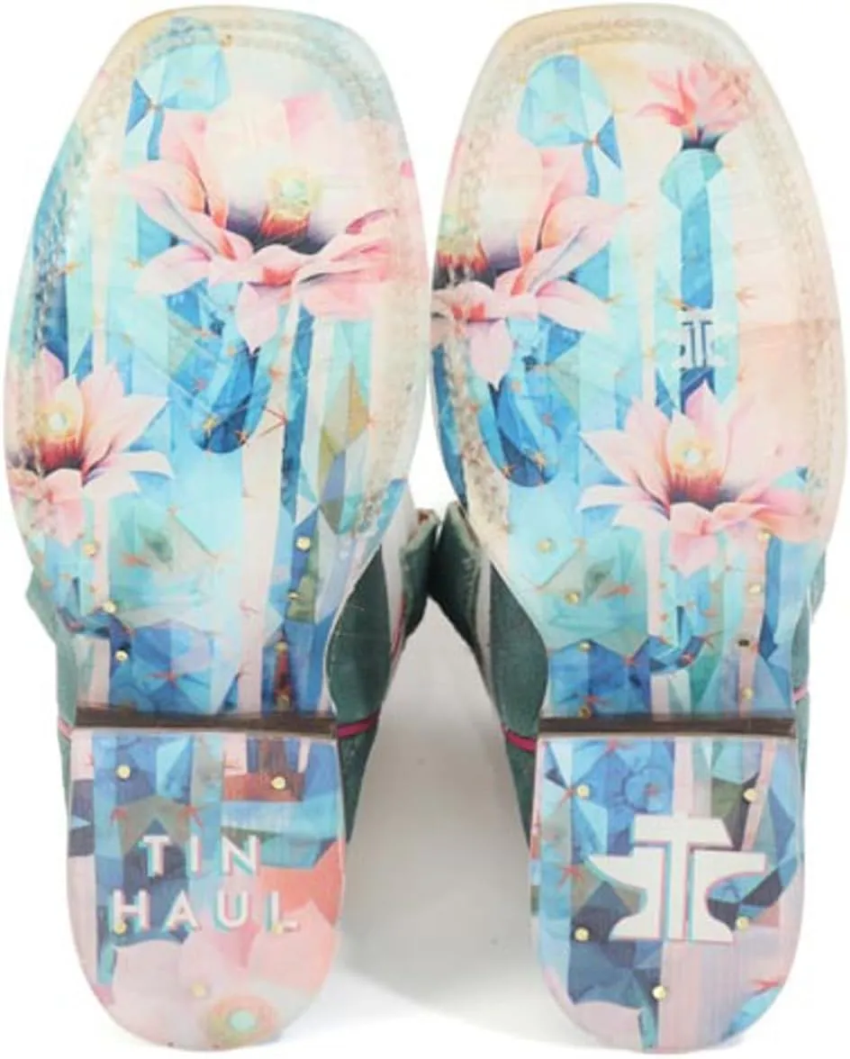 Tin Haul Kid`s Diamond Girl and Cactus Rose Sole Square Toe Boot