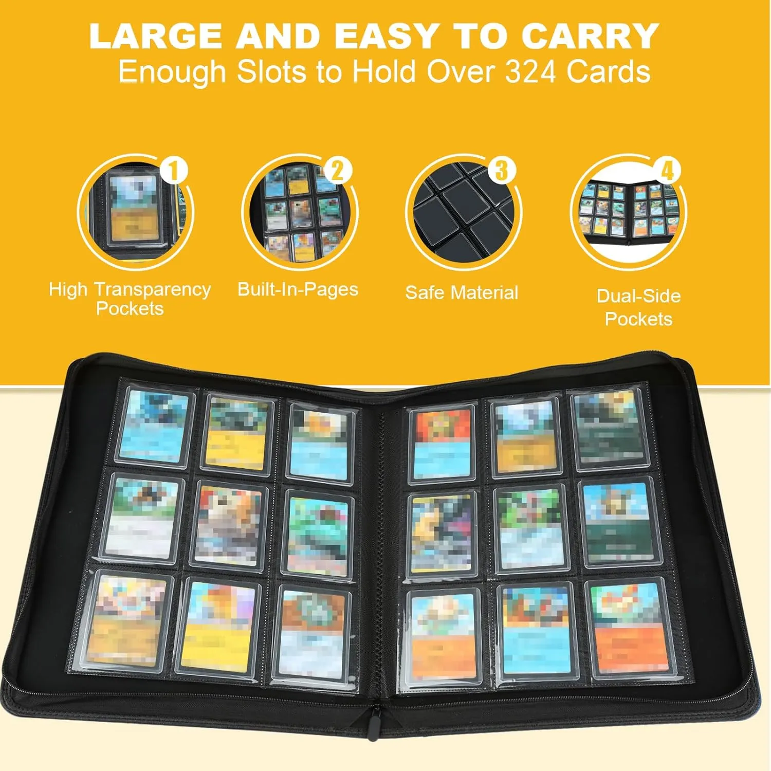Toploader Binder, Holds 324 Toploaders, 9 Pocket Top Loader Binders with Sleeves for 3 x 4'' Toploaders, Double-Sided Pocket Top Loader Storage Binder, Trading Card Binder - Diamond Green