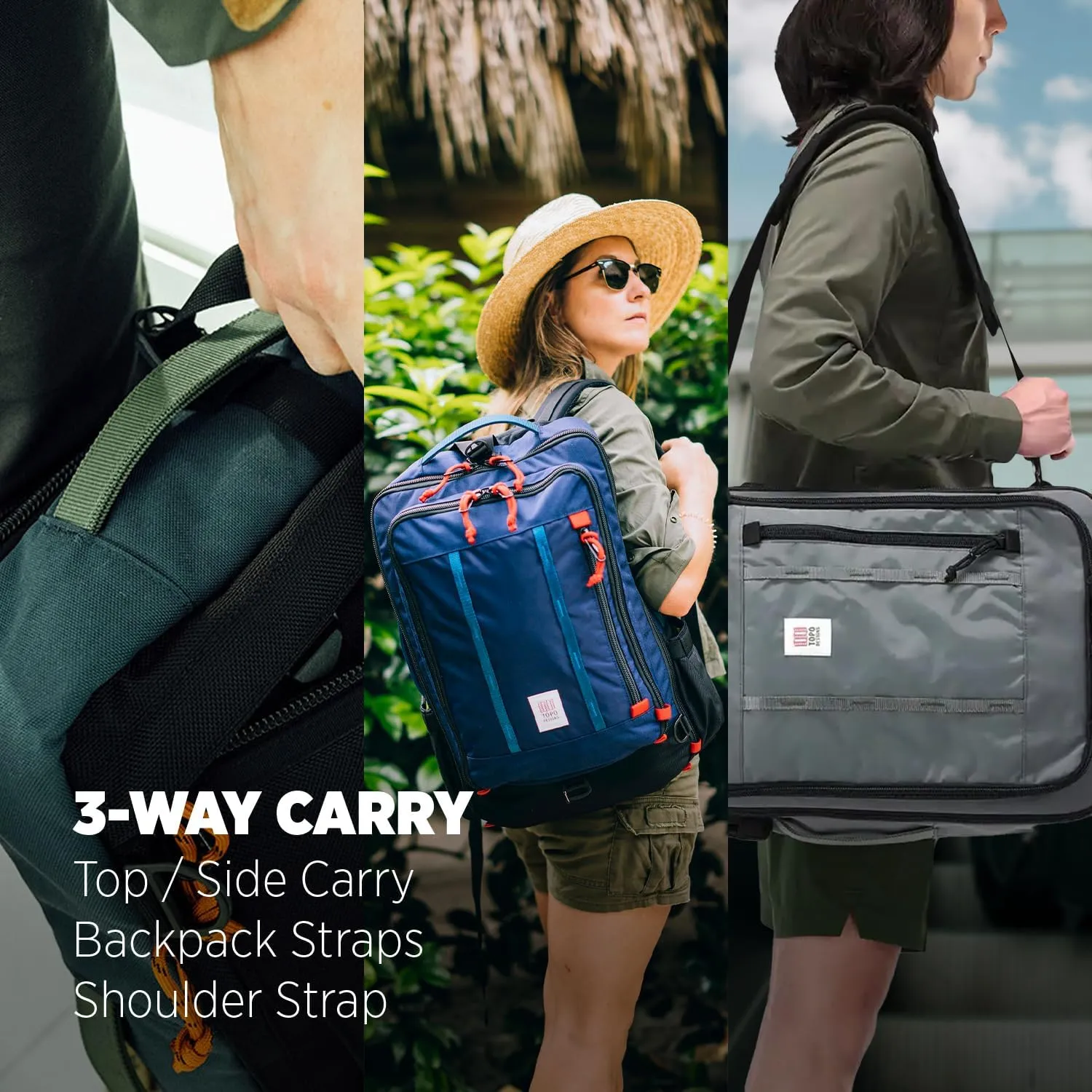 Topo Designs Global Travel Bag 30-40 Liter - Carry-on Compliant Versatile Pack, 3 Carry Options, External Laptop Sleeve (Eco-Friendly, 30L, Caribbean/Dark Khaki)