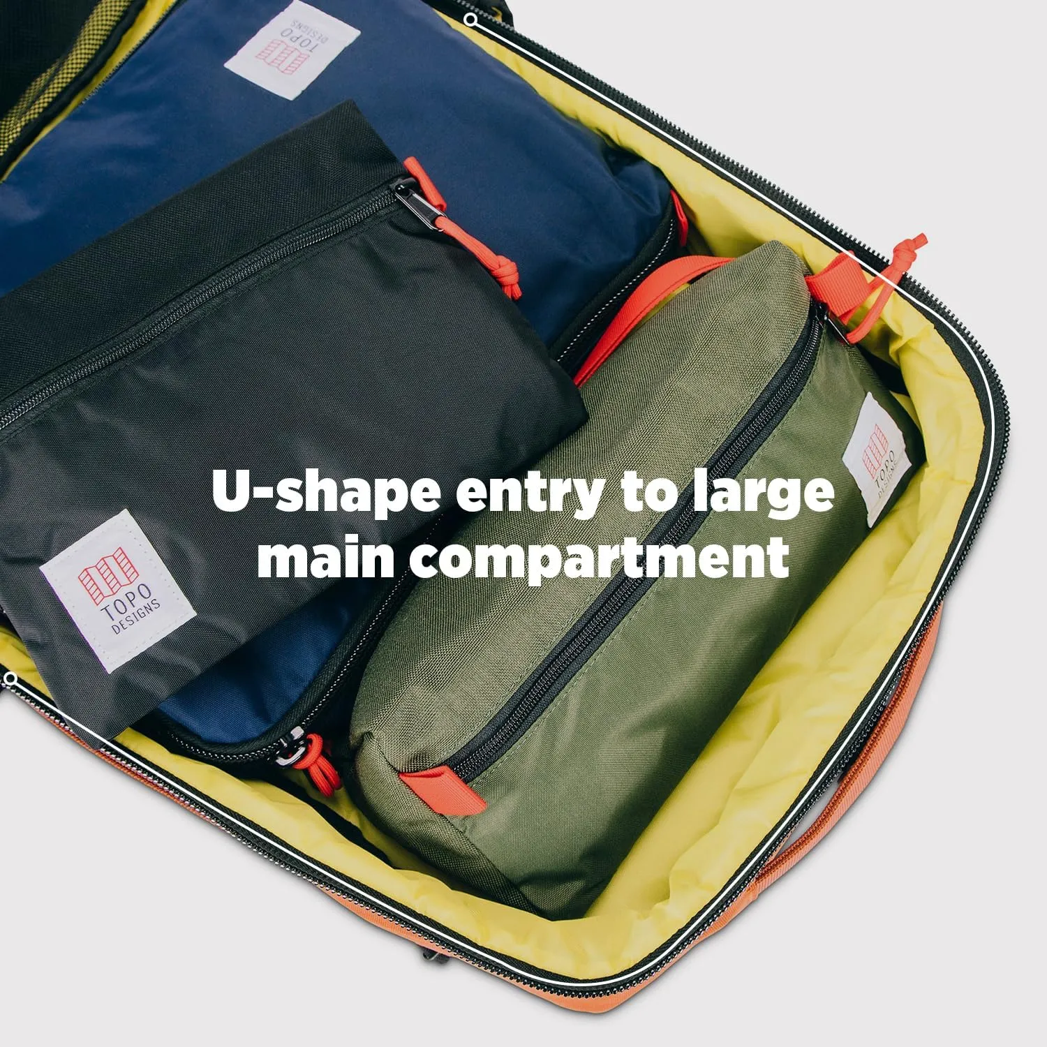Topo Designs Global Travel Bag 30-40 Liter - Carry-on Compliant Versatile Pack, 3 Carry Options, External Laptop Sleeve (Eco-Friendly, 30L, Caribbean/Dark Khaki)