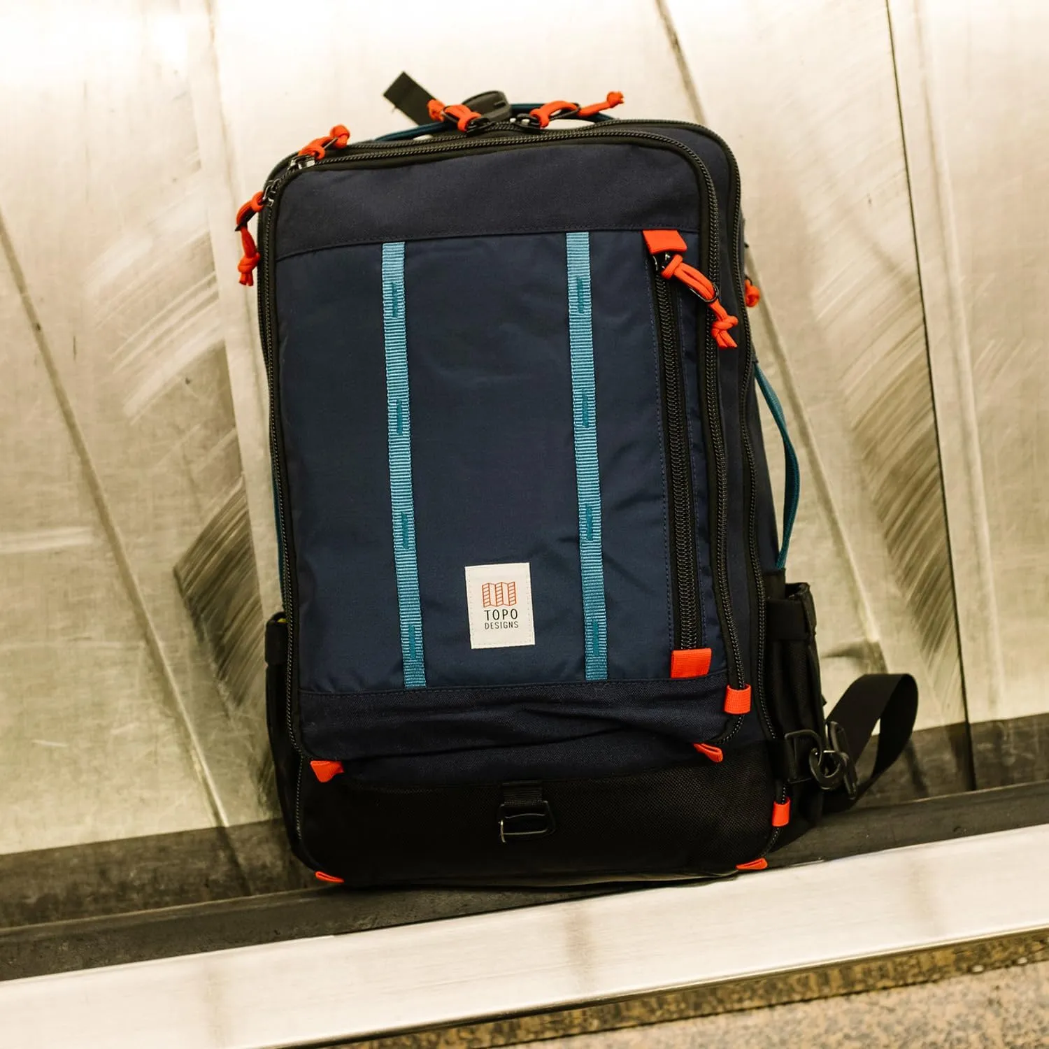 Topo Designs Global Travel Bag 30-40 Liter - Carry-on Compliant Versatile Pack, 3 Carry Options, External Laptop Sleeve (Eco-Friendly, 30L, Caribbean/Dark Khaki)