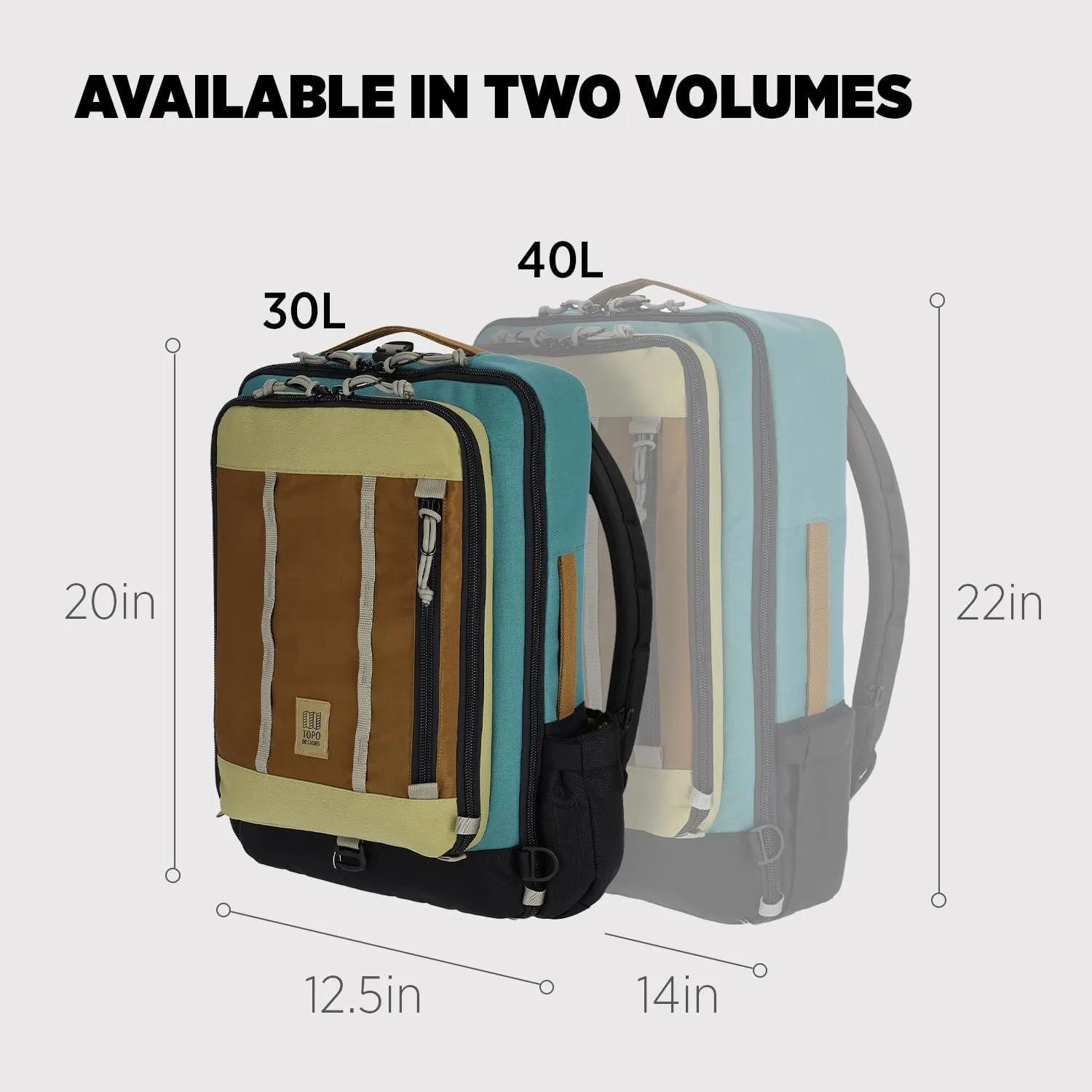 Topo Designs Global Travel Bag 30-40 Liter - Carry-on Compliant Versatile Pack, 3 Carry Options, External Laptop Sleeve (Eco-Friendly, 30L, Caribbean/Dark Khaki)