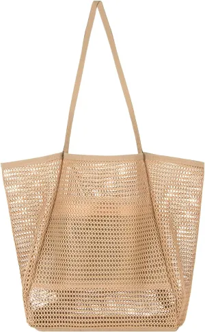 TopTie Mesh Beach Tote Bag, Nylon Shoulder Handbag, Tote Bag with Zippered Pocket for Daily Occasions in Beach, Picnic