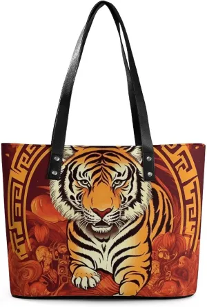 Tote Bag for Women Prosperity in The Year of The Tiger Handbags Aesthetic Tote Fashion Shoulder Bags for Beach Work Travel