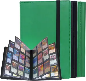 Trading Card Binder 9 Pocket,PU Leather Cover Card Collection Binder for 360 Cards, Side Loading Card Binder, Premium Card Album for MTG, TCG, CCG,Game Cards & Sports Cards, Green