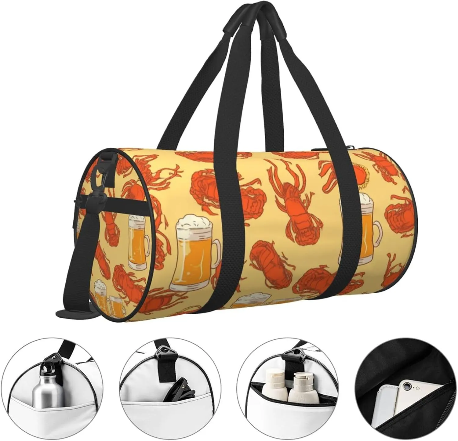 Travel Bag For Women,Beer And Crawfish Pattern Print Personal Item Duffle Bags,Weekend Travel Duffel Tote Bag,Travel Sport Gym Bag For Men,Airplane Travel Essentials For Flying