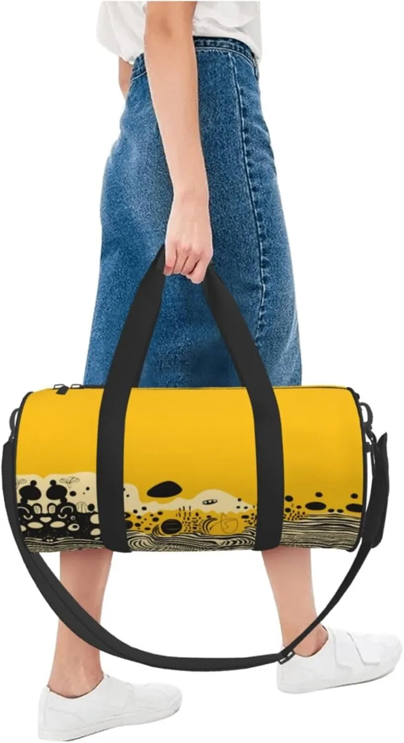 Travel Bag For Women,Mustard Yellow And Black Print Personal Item Duffle Bags,Weekend Travel Duffel Tote Bag,Travel Sport Gym Bag For Men,Airplane Travel Essentials For Flying