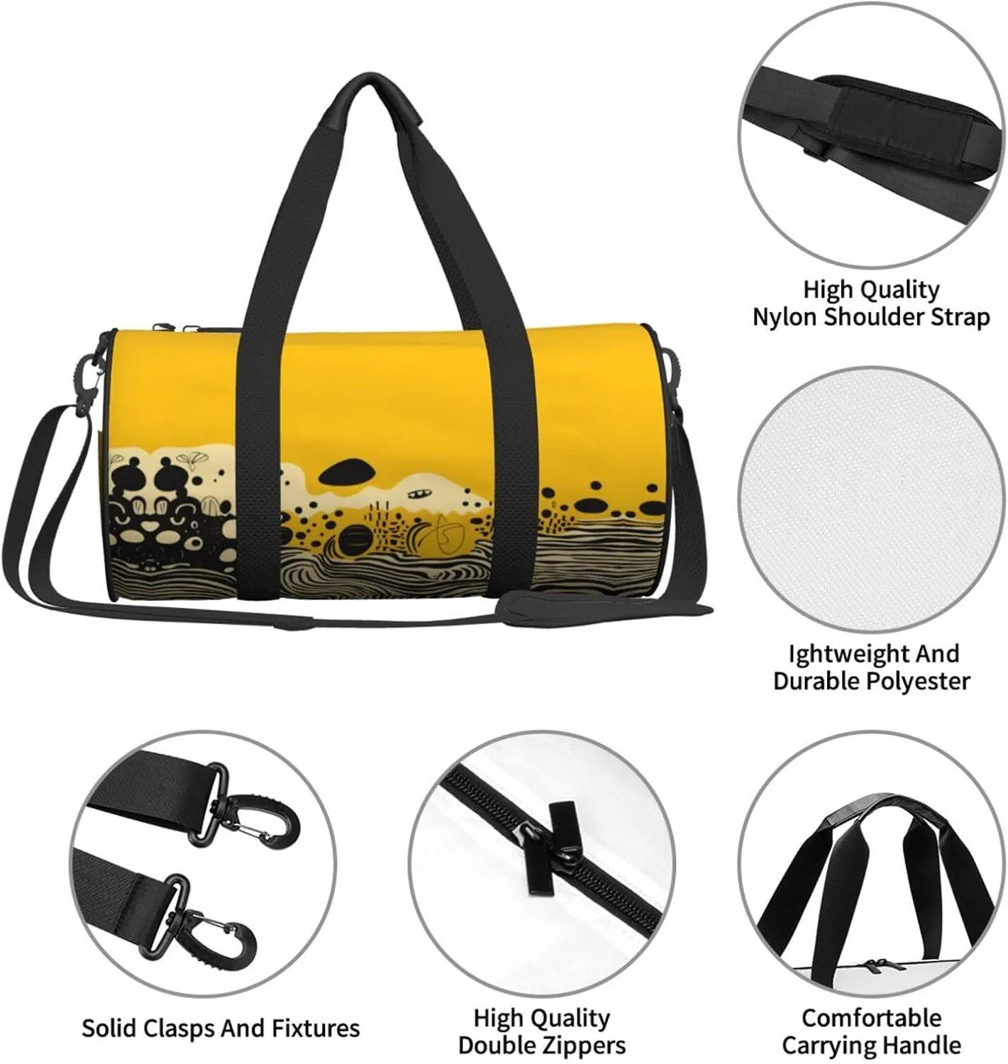 Travel Bag For Women,Mustard Yellow And Black Print Personal Item Duffle Bags,Weekend Travel Duffel Tote Bag,Travel Sport Gym Bag For Men,Airplane Travel Essentials For Flying