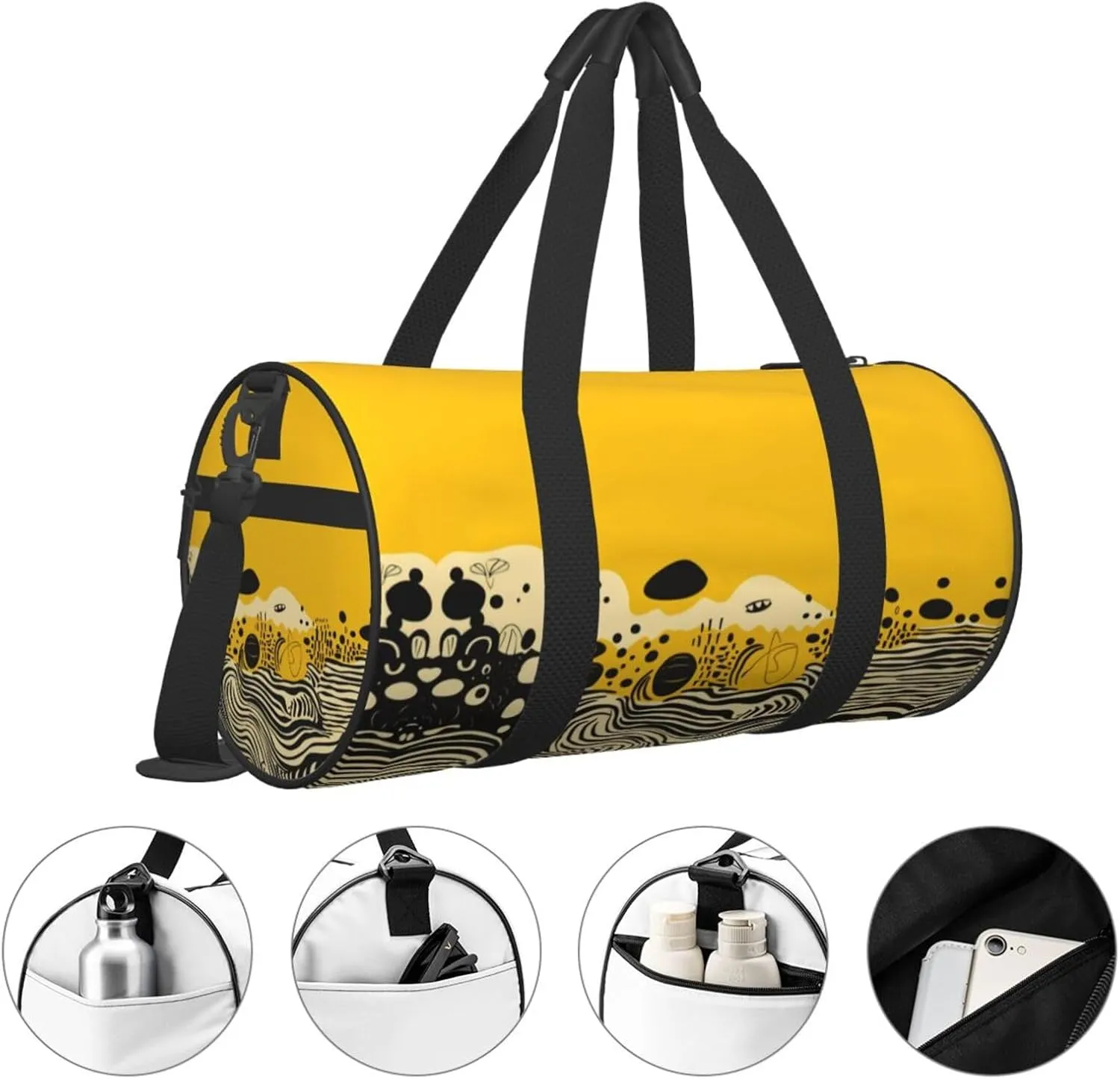 Travel Bag For Women,Mustard Yellow And Black Print Personal Item Duffle Bags,Weekend Travel Duffel Tote Bag,Travel Sport Gym Bag For Men,Airplane Travel Essentials For Flying