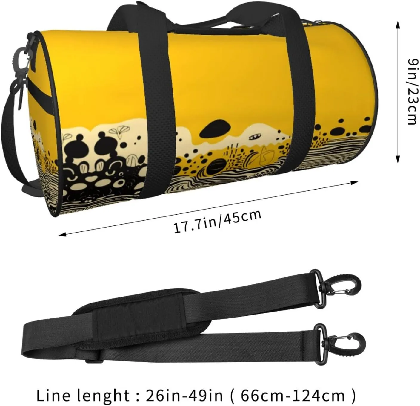 Travel Bag For Women,Mustard Yellow And Black Print Personal Item Duffle Bags,Weekend Travel Duffel Tote Bag,Travel Sport Gym Bag For Men,Airplane Travel Essentials For Flying