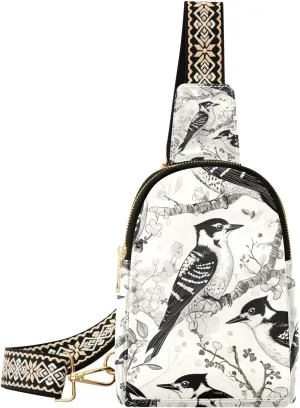 Trendy Cartoon Woodpecker Black and White small crossbody bag leather small crossbody bags for for hiking