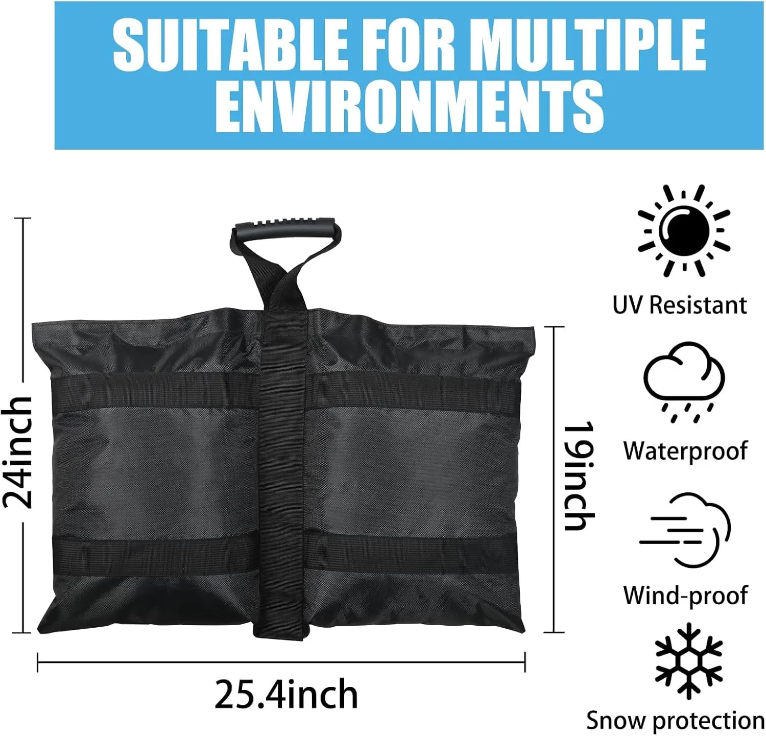 TRINKA 320 LBS Extra Large Canopy Weights Sand Bags Set of 4-1680D Oxford Heavy Duty Sandbags for Outdoor Tent, Patio Umbrella, Gazebo, Sun Selter, Windproof Pop up Tent Weights, Black (No Sand)