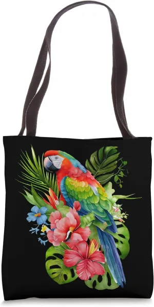 Tropical Bird Rainforest Jungle Greenery Parrot Tote Bag