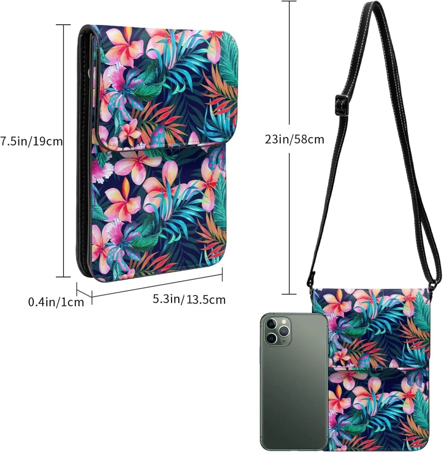 Tropical Flowers Print Small Crossbody Bags Women Card Slots Shoulder Bag Purse Leather Flip Phone Wallet