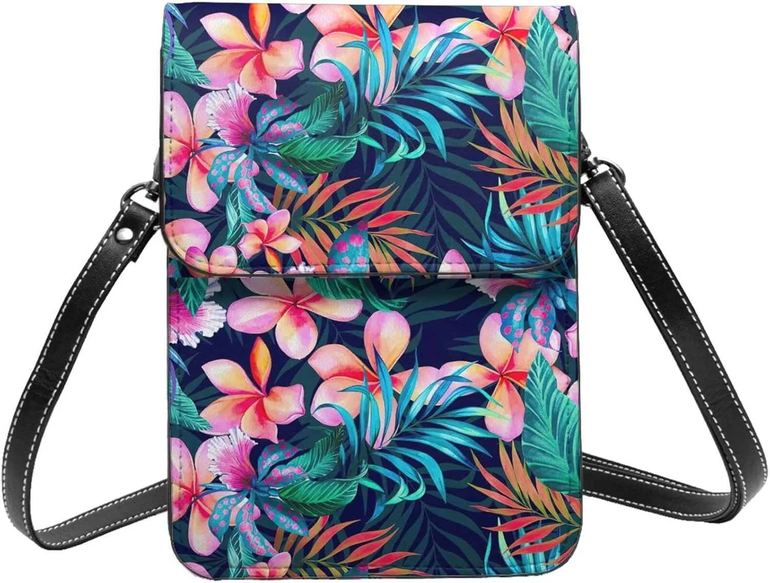 Tropical Flowers Print Small Crossbody Bags Women Card Slots Shoulder Bag Purse Leather Flip Phone Wallet