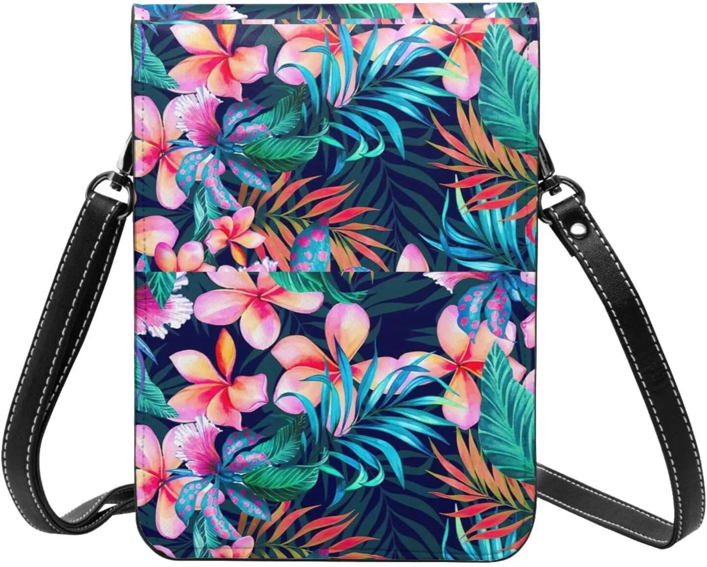 Tropical Flowers Print Small Crossbody Bags Women Card Slots Shoulder Bag Purse Leather Flip Phone Wallet