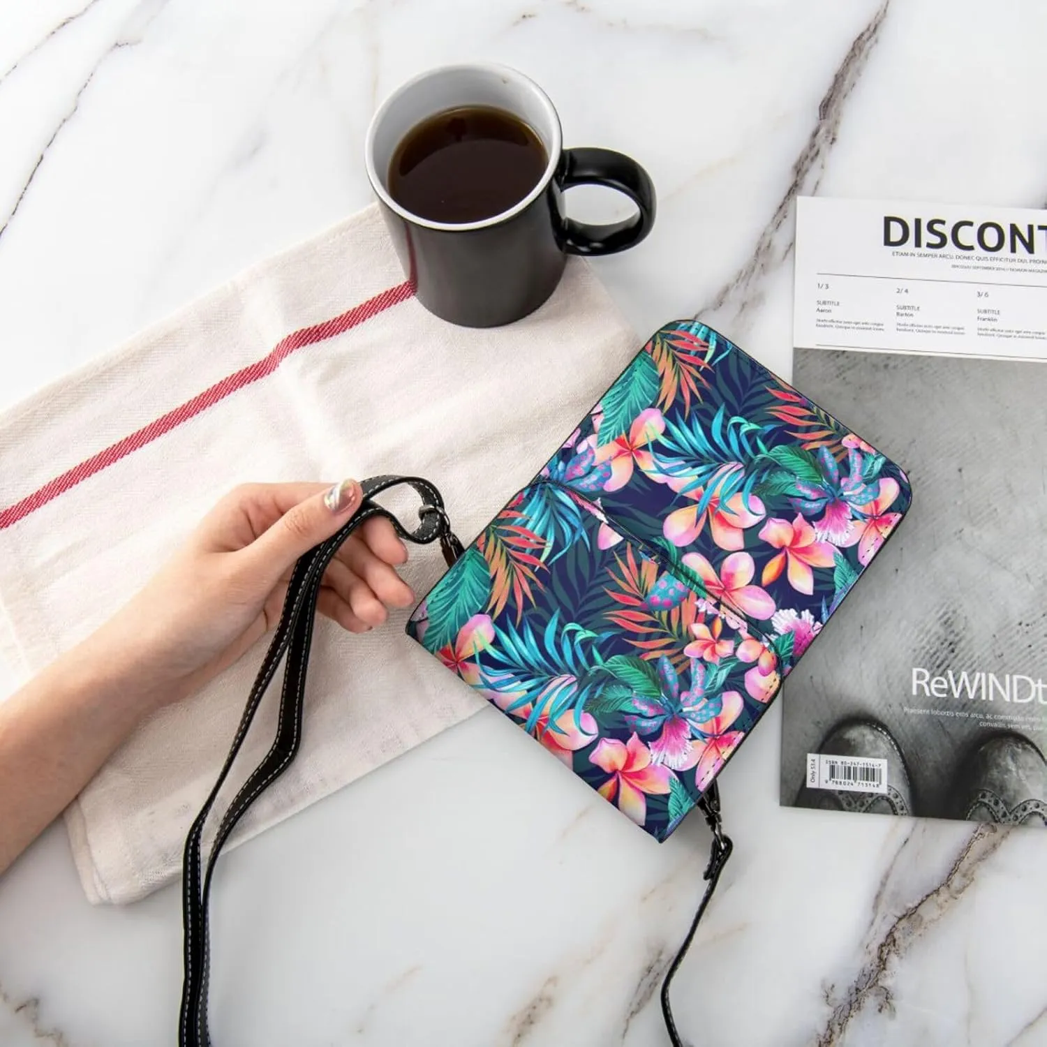 Tropical Flowers Print Small Crossbody Bags Women Card Slots Shoulder Bag Purse Leather Flip Phone Wallet