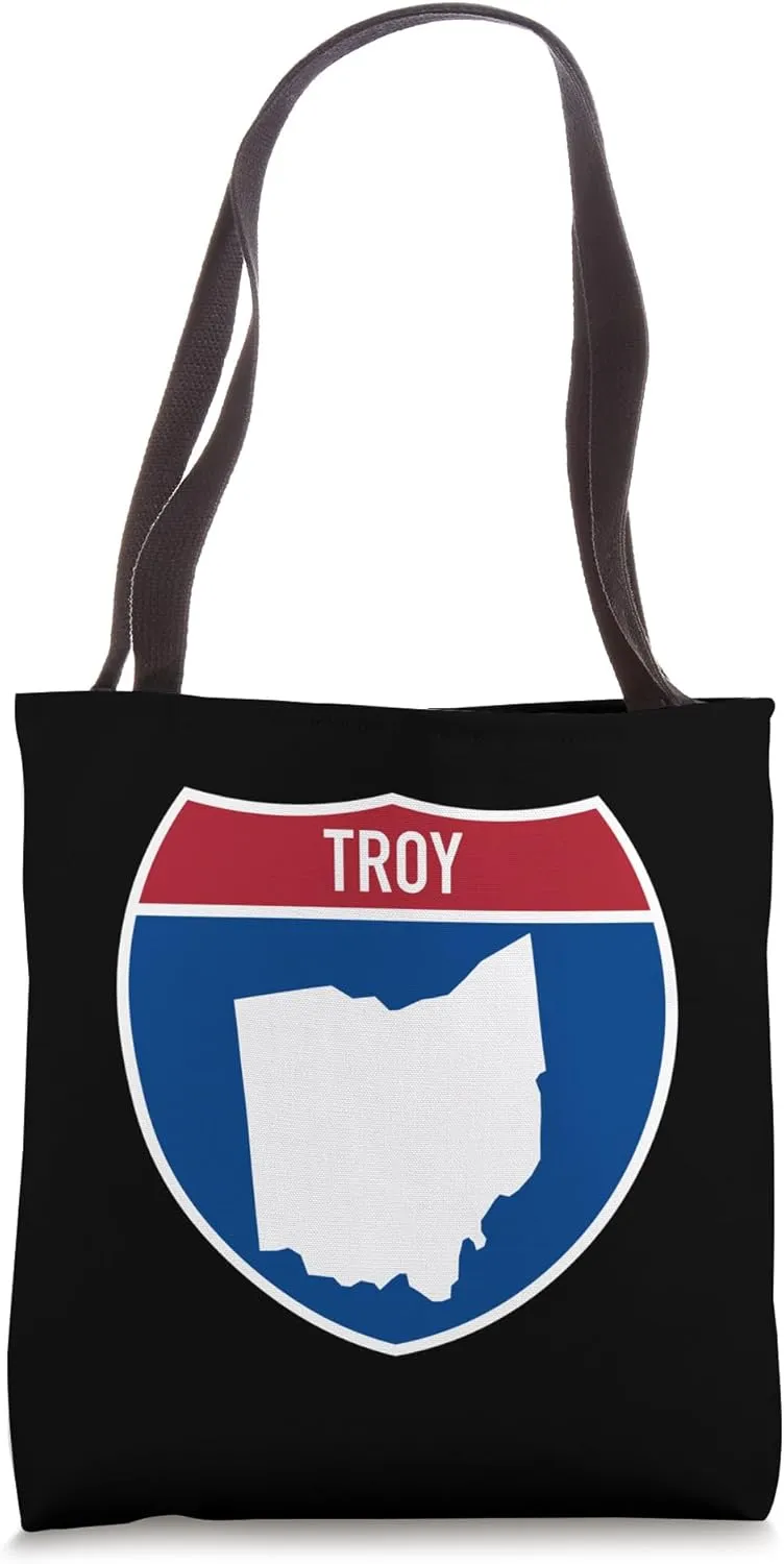 Troy Ohio Map Highway Interstate Sign Souvenir Tote Bag