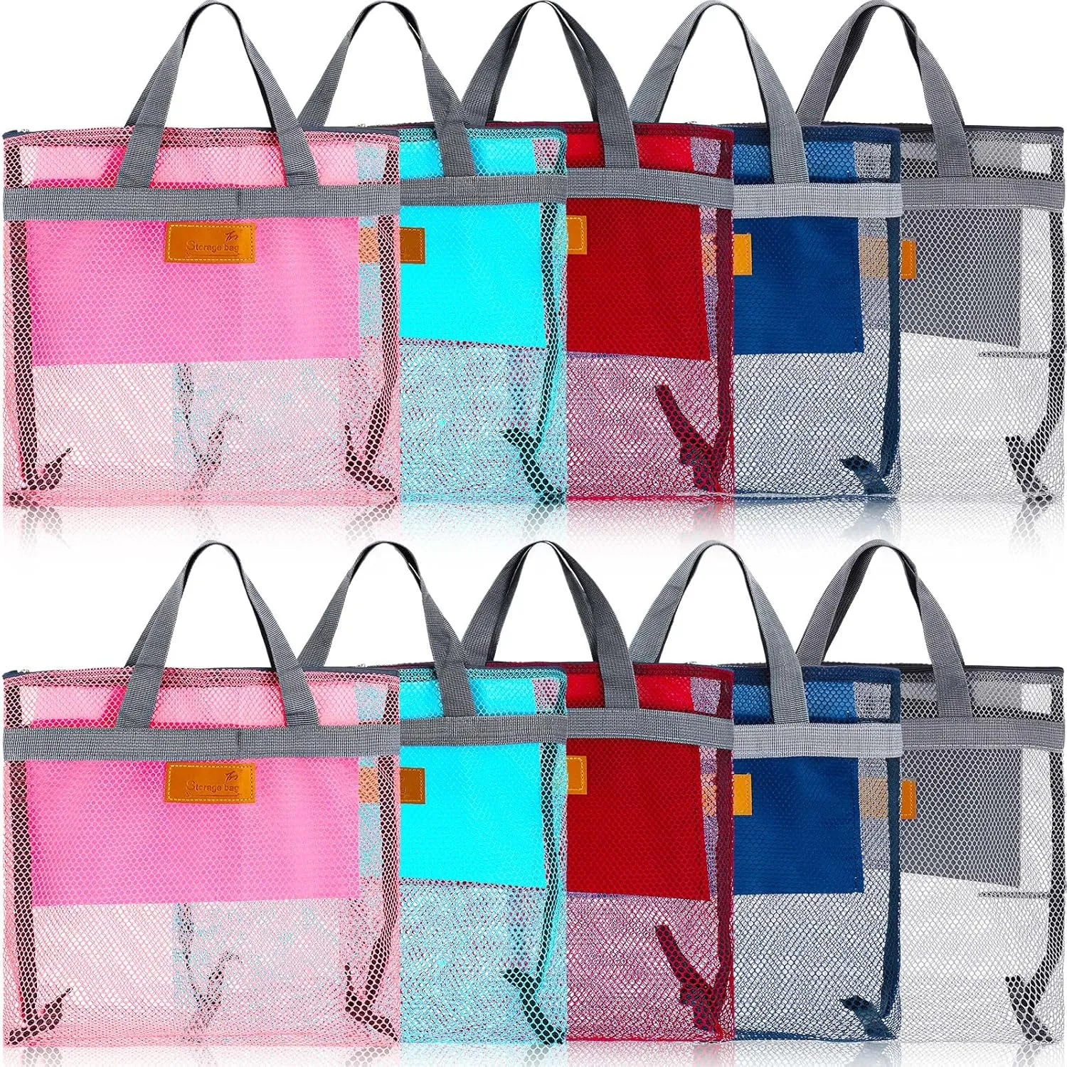 Tudomro 10 Pieces Mesh Shower Bag Caddy Tote Portable Quick Dry Tote Bag Lightweight Hanging Toiletry Bath Organizer for College Dorms Gym Swimming Beach Travel Games Sports