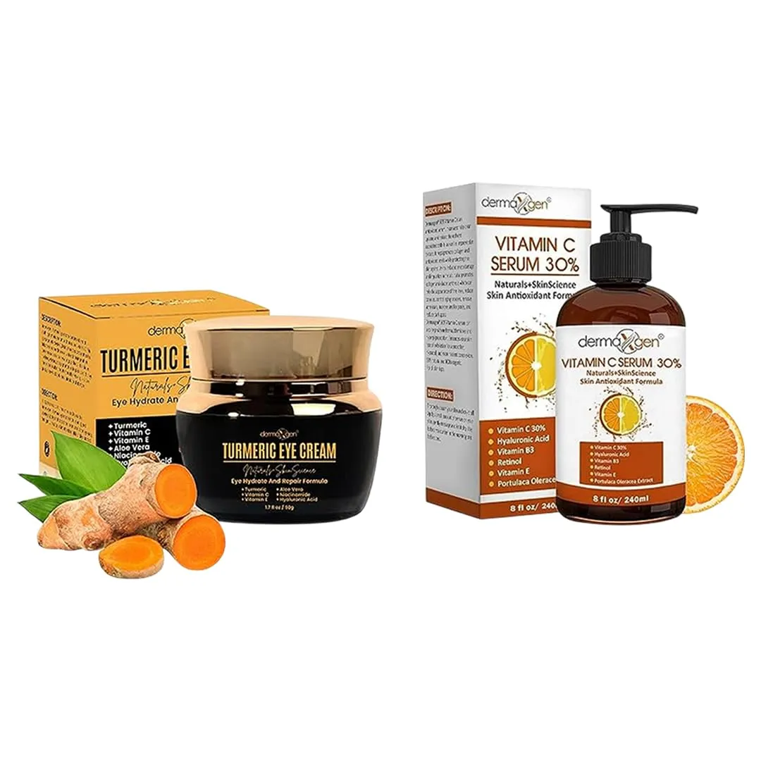 Turmeric   Vitamin C Eye Cream & 30% Vitamin C Facial Serum Bundle – Hydrating & Nourishing Skincare Set with Hyaluronic Acid, Retinol & Vitamin E