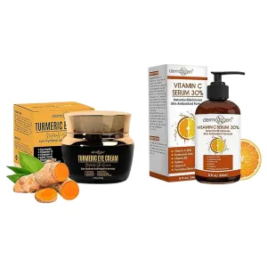 Turmeric   Vitamin C Eye Cream & 30% Vitamin C Facial Serum Bundle – Hydrating & Nourishing Skincare Set with Hyaluronic Acid, Retinol & Vitamin E