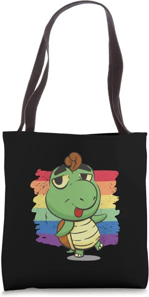 Turtle And Rainbow Cartoon Reptile Tote Bag