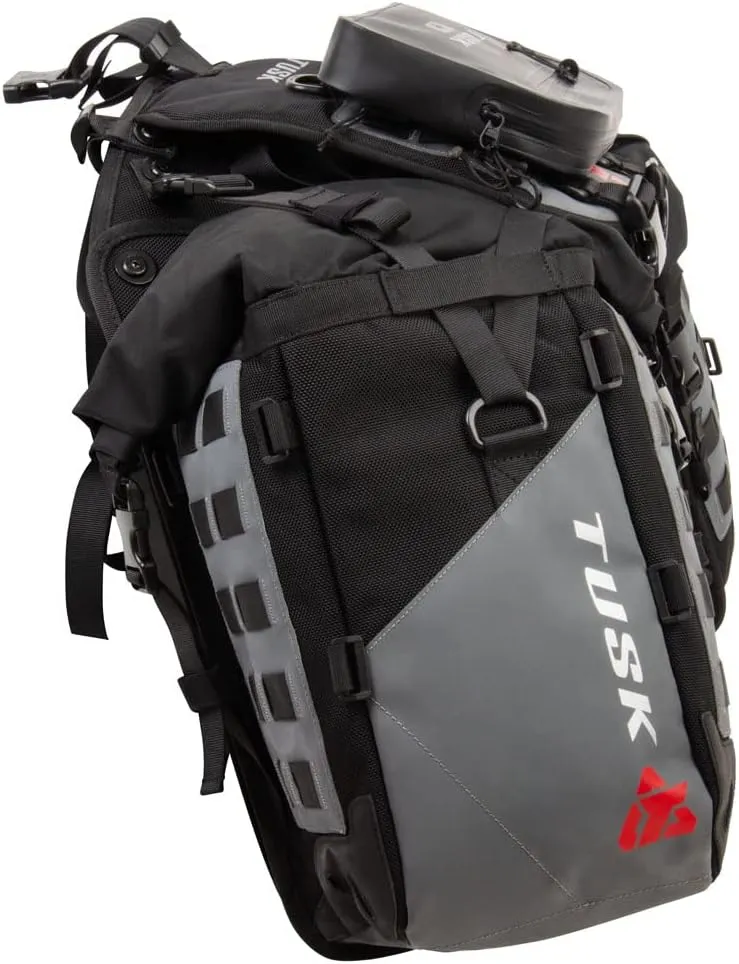 TUSK Highland X2 Rackless Luggage System w/Medium Dry Duffel/Large Bottle Holders Compatible with KTM/Husky 690-701 Heat Shield Black/Grey