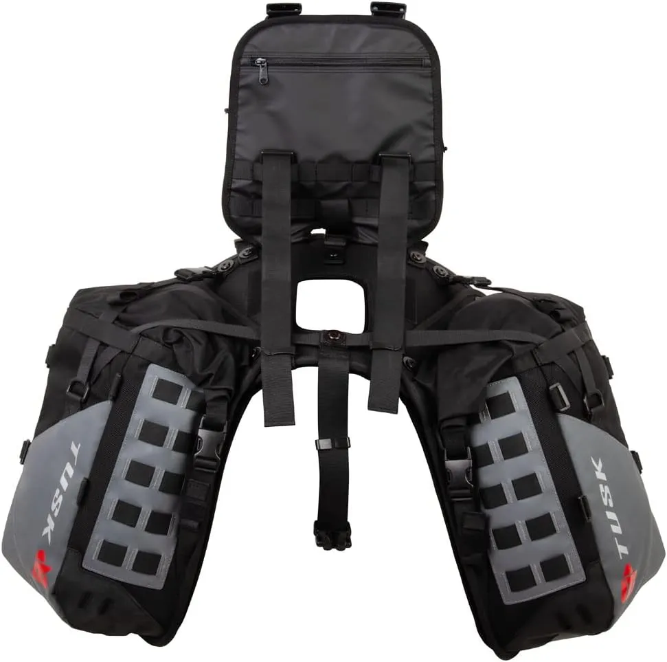TUSK Highland X2 Rackless Luggage System w/Medium Dry Duffel/Large Bottle Holders Compatible with KTM/Husky 690-701 Heat Shield Black/Grey