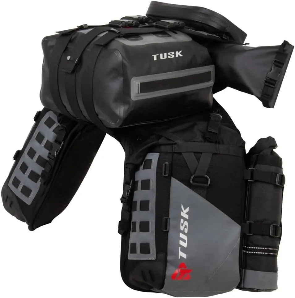 Tusk Highland X2 Rackless Luggage System w/Small Dry Duffel/Large Bottle Holders Standard Heat Shield Black/Grey