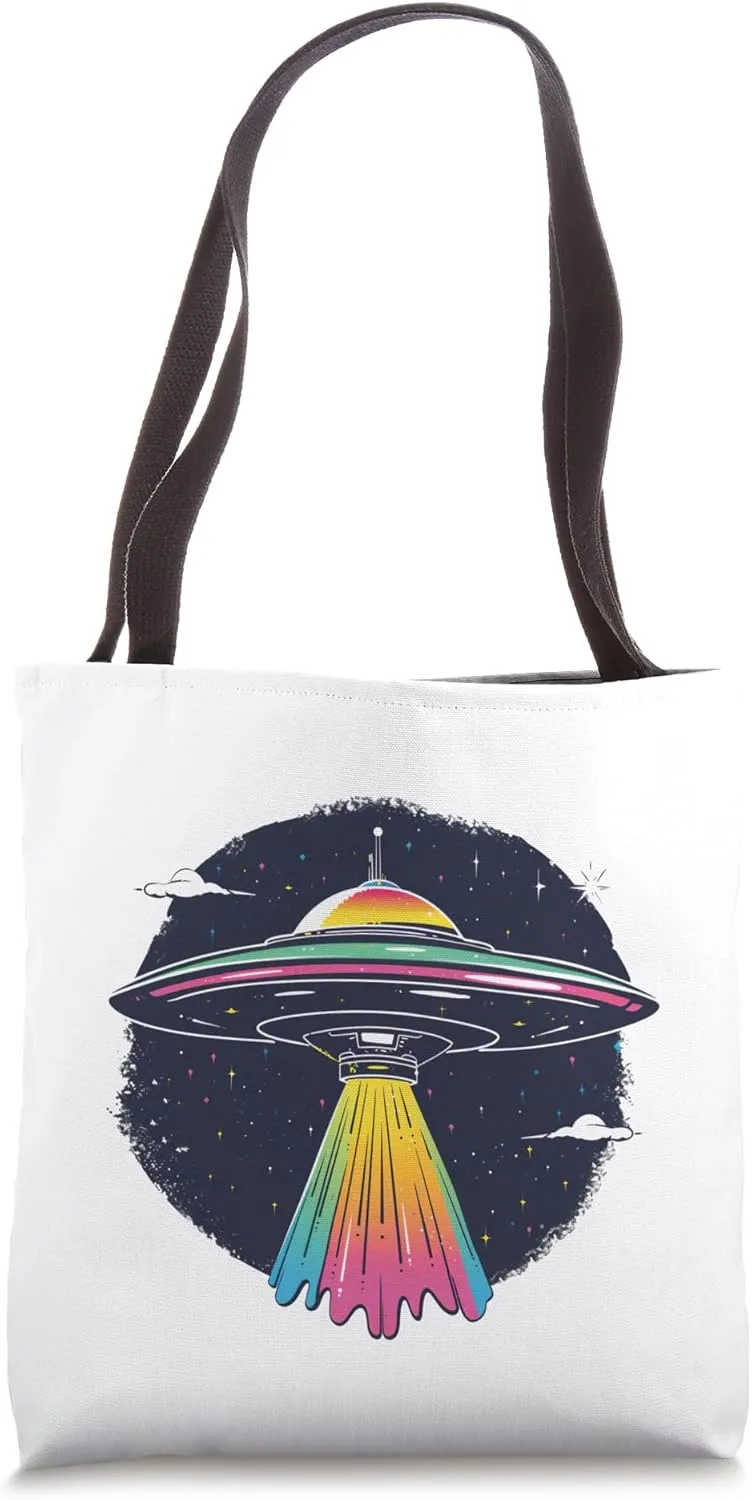 UAP in Rainbow Illustration UFO Tote Bag