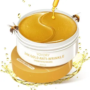 Under Eye Patches Masks - 24K Gold Eye Patch for Eye Bags and Dark Circles, Fine Lines, Wrinkles, Puffy Eyes Treatment with Collagen and Hyaluronic Acid, Moisturizing and Hydrating Gold(60 Pcs)