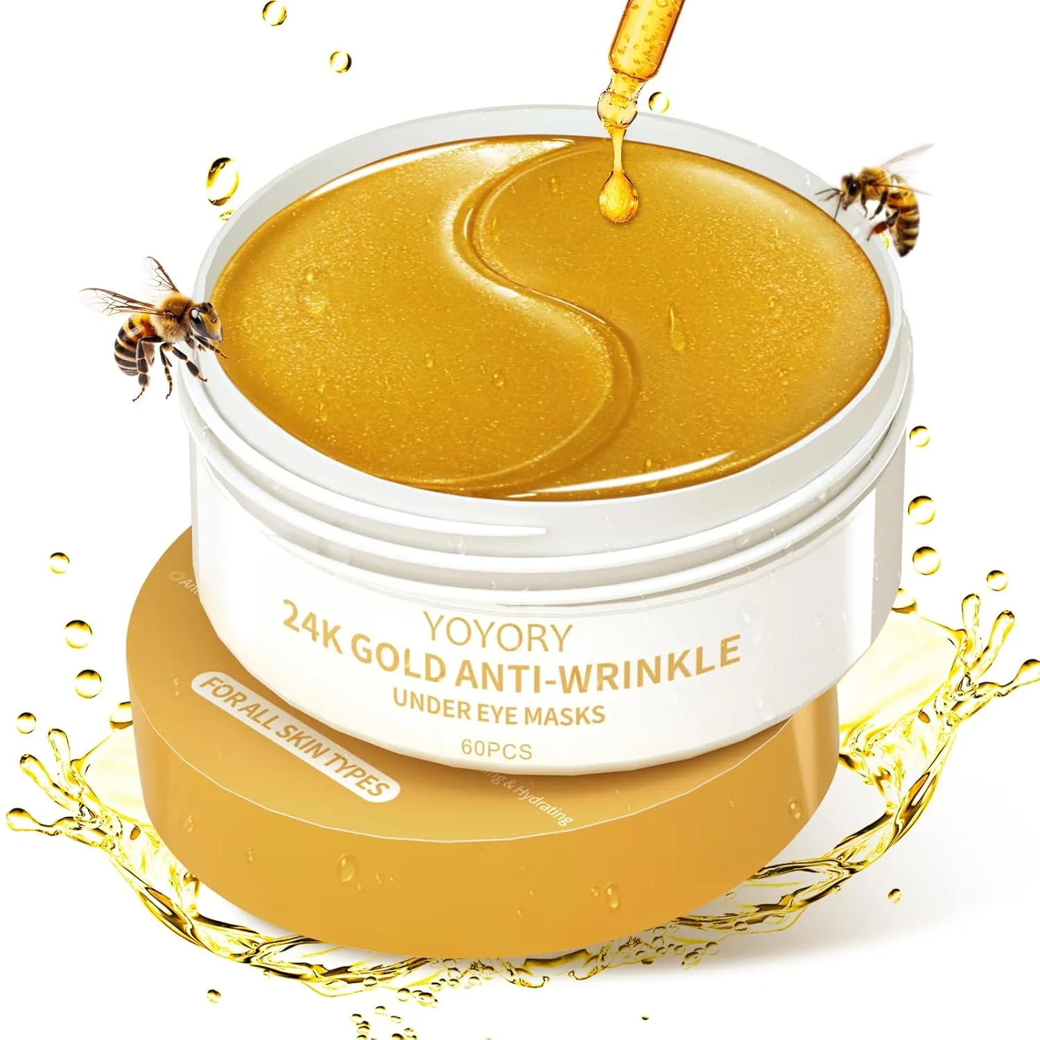 Under Eye Patches Masks - 24K Gold Eye Patch for Eye Bags and Dark Circles, Fine Lines, Wrinkles, Puffy Eyes Treatment with Collagen and Hyaluronic Acid, Moisturizing and Hydrating Gold(60 Pcs)
