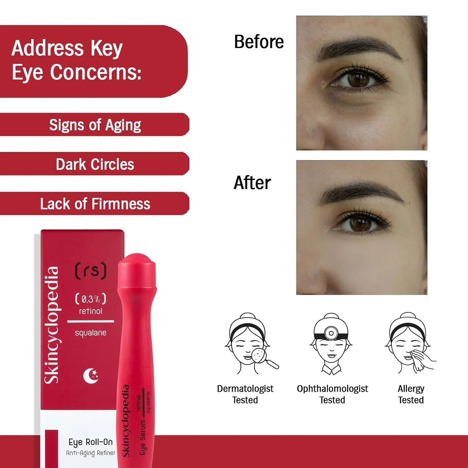 Under Eye Treatment, Roll-On   3 Hydrogel Pads with Retinol & Squalane, Cooling Roller, Energizing Serum for Dark Circles, Puffiness Bags, Fine Lines, Firms & Brightens Skin (2)