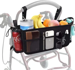 Upgrade SKLK-SEL Walker Basket Walker Bag with Cup Holder, Foldable Walker Storage Bag Rollator Accessories Bag with Big Capacity for Seniors Walker and Rollator Walker. Suitable for Most Walkers