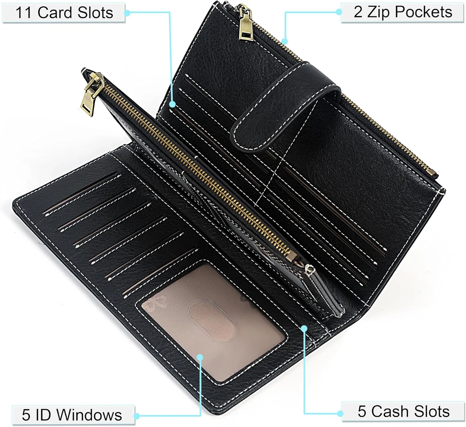 UTO Wallet Women Vegan Leather Wristlet Snap Long Purse Credit Card Holder Elegant Clutch