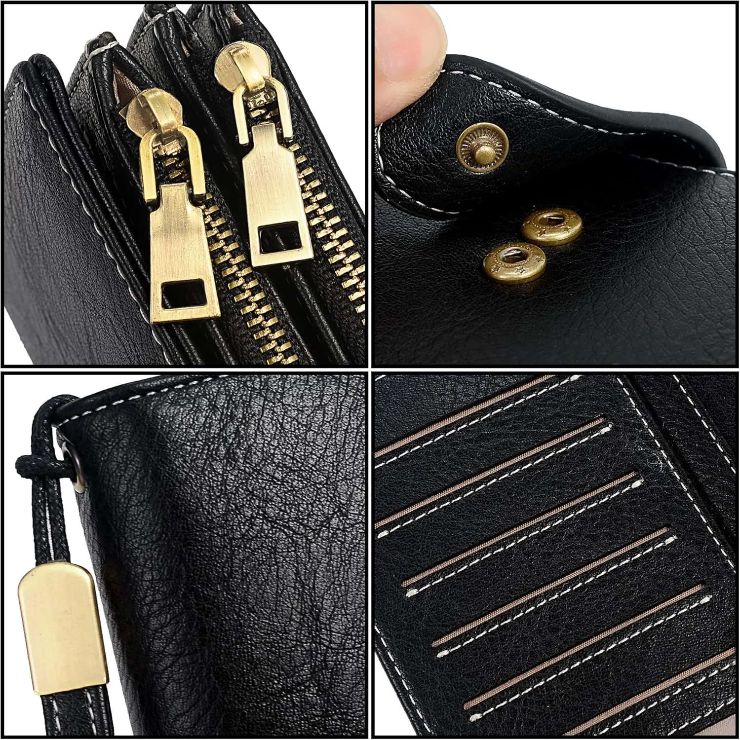 UTO Wallet Women Vegan Leather Wristlet Snap Long Purse Credit Card Holder Elegant Clutch