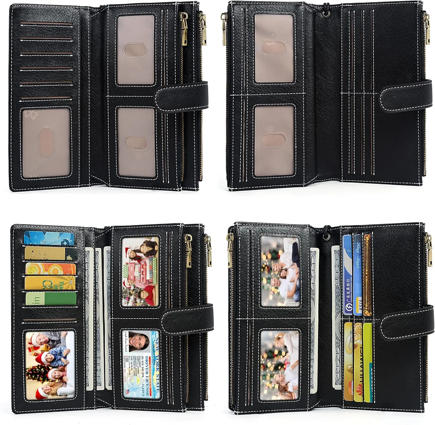 UTO Wallet Women Vegan Leather Wristlet Snap Long Purse Credit Card Holder Elegant Clutch
