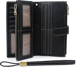 UTO Wallet Women Vegan Leather Wristlet Snap Long Purse Credit Card Holder Elegant Clutch