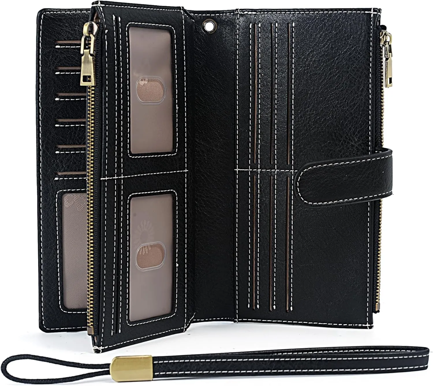 UTO Wallet Women Vegan Leather Wristlet Snap Long Purse Credit Card Holder Elegant Clutch
