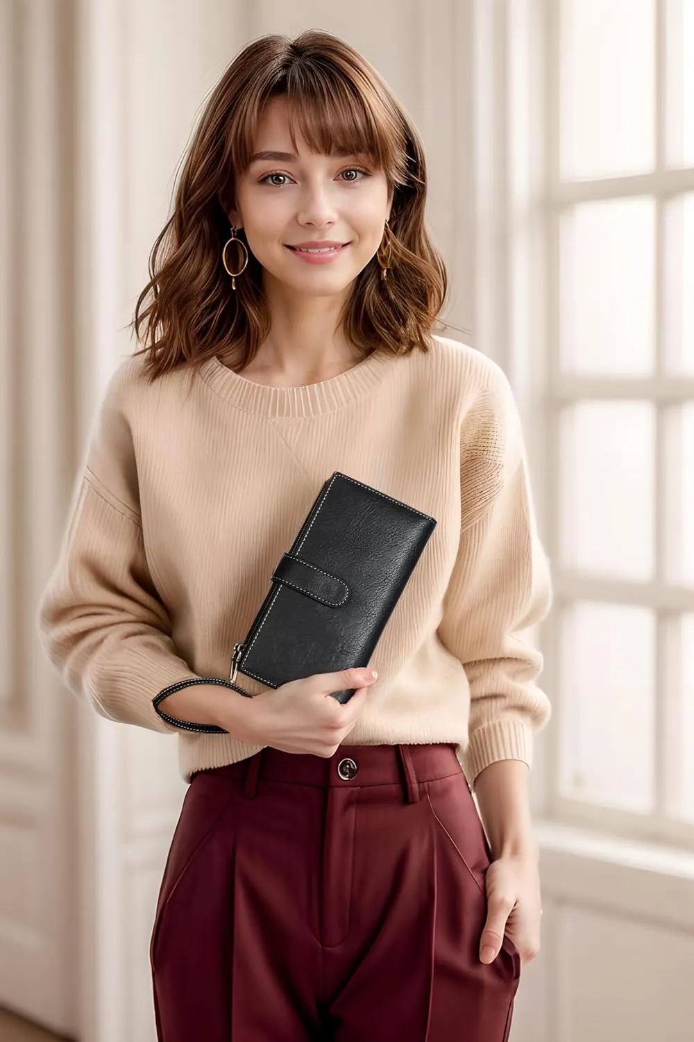 UTO Wallet Women Vegan Leather Wristlet Snap Long Purse Credit Card Holder Elegant Clutch