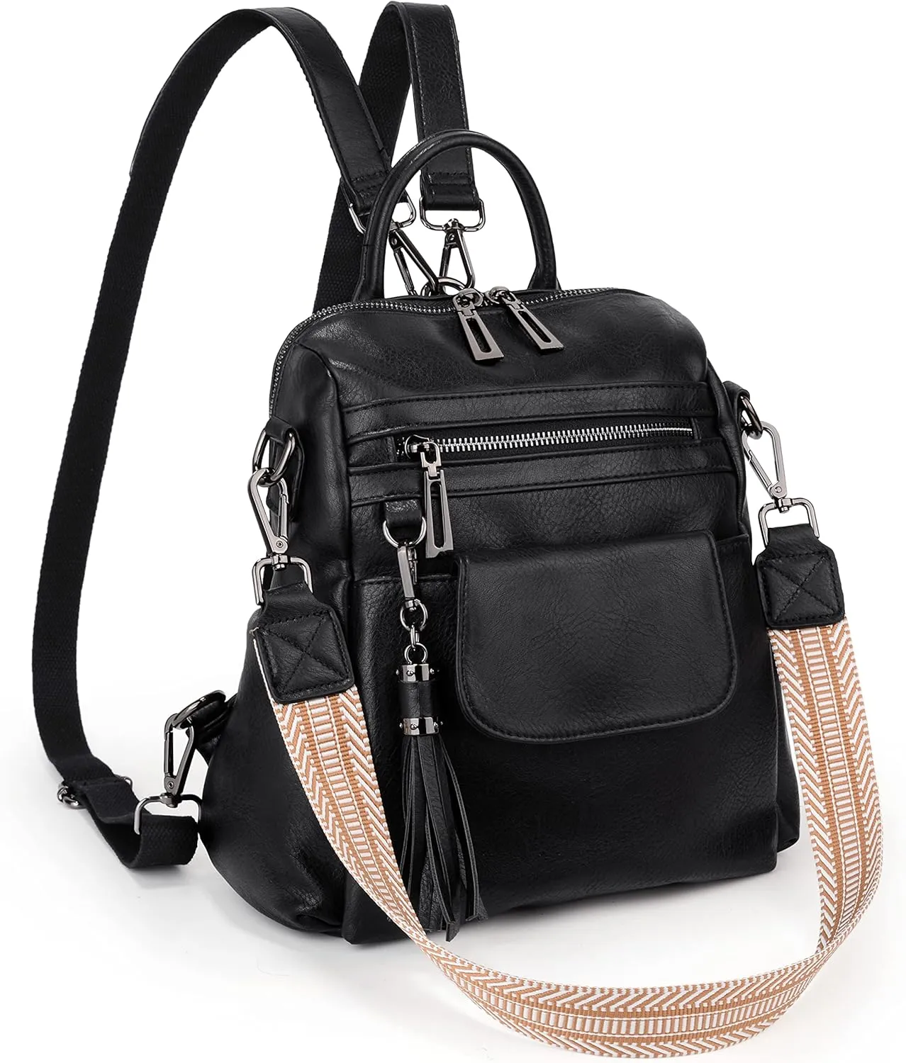 UTO Women Backpack Purse 3 ways PU Washed Leather Ladies Rucksack Shoulder Bag New Blue