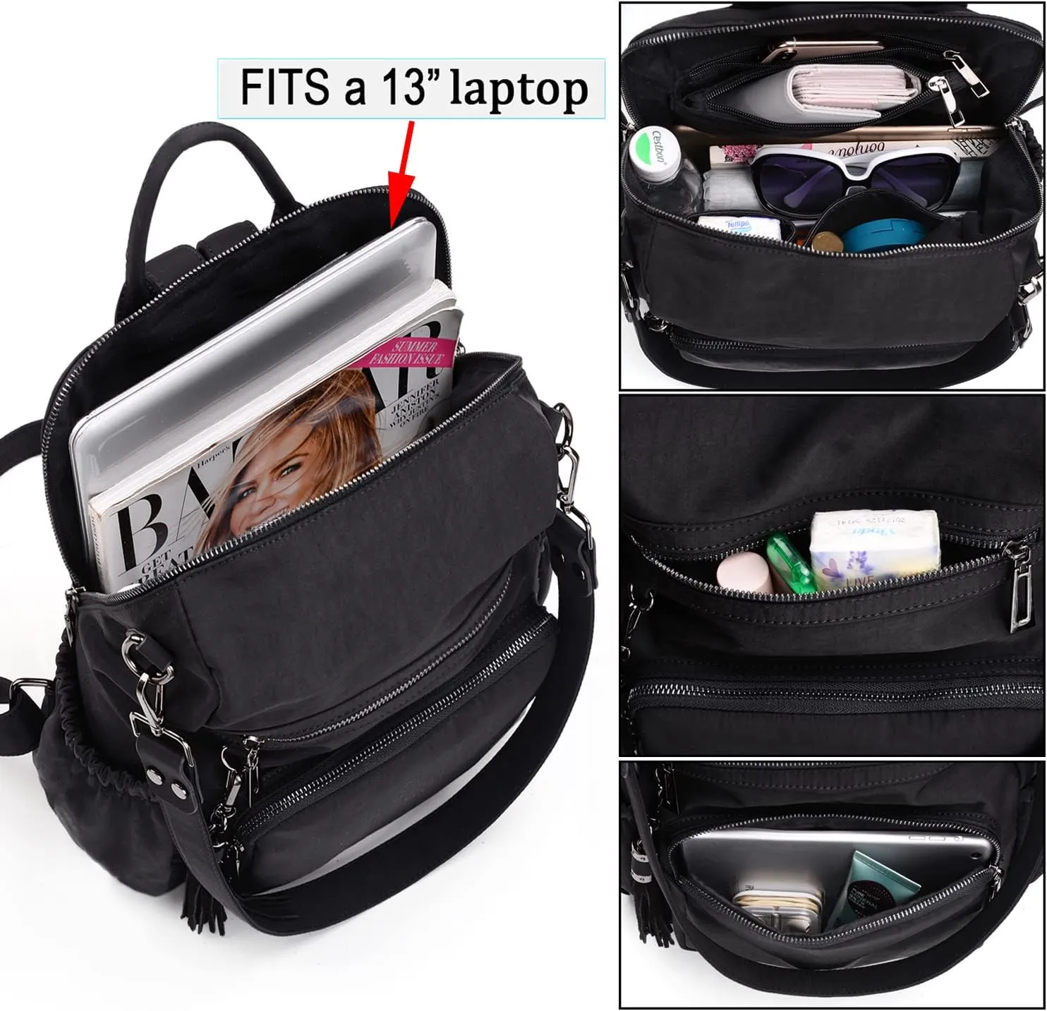UTO Women Backpack Purse Leather Vegan Ladies Fashion Designer Rucksack Convertible Travel Shoulder Bag with Tassel