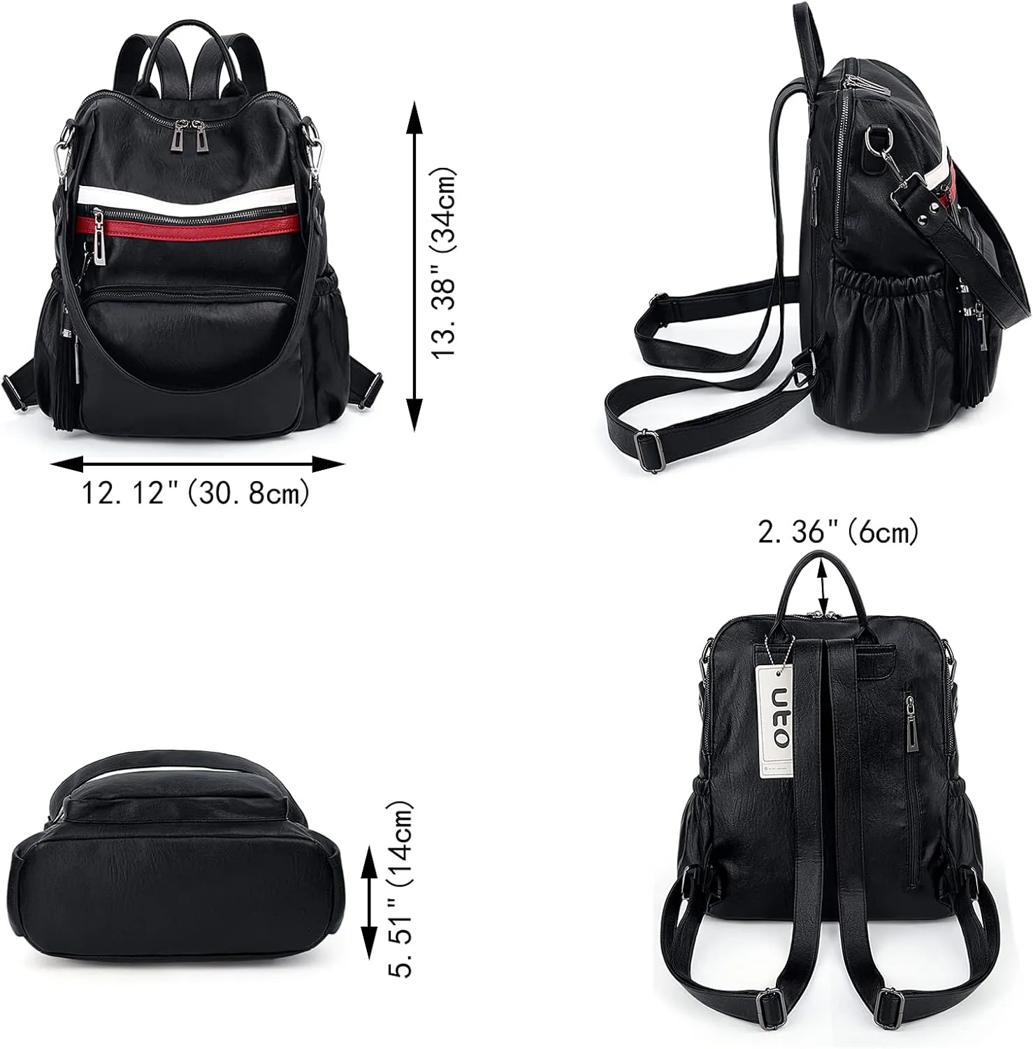 UTO Women Backpack Purse Leather Vegan Ladies Fashion Designer Rucksack Convertible Travel Shoulder Bag with Tassel