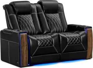 Valencia Tuscany Executive Premier Home Theater Seating with Heat & Massage, Diamond Stitching Top Grain Italian Nappa 11000 Leather Wall Hugger Power Recliner Chair with Headrest & Lumbar Support