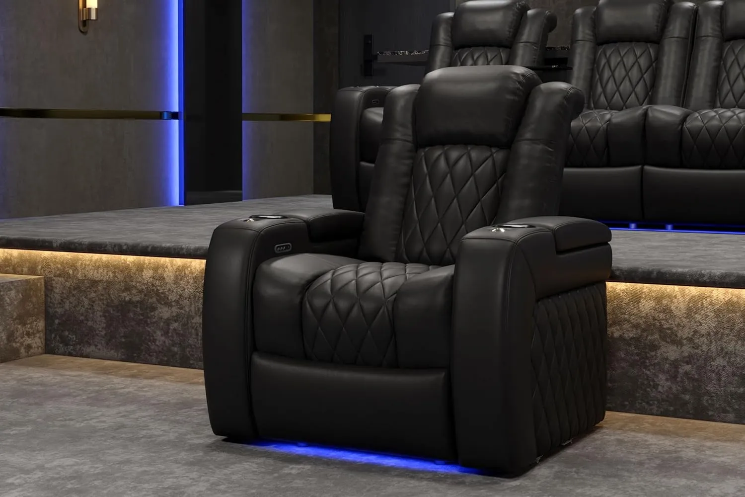 Valencia Tuscany Recliner | Premium Top Grain Italian Nappa 11000 Leather, Power Reclining With Lumbar Support and Headrest (Single Recliner, Black)