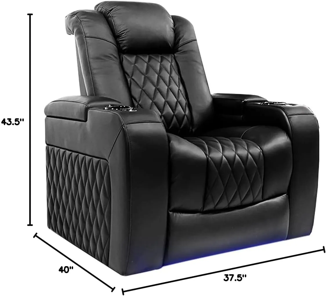 Valencia Tuscany Recliner | Premium Top Grain Italian Nappa 11000 Leather, Power Reclining With Lumbar Support and Headrest (Single Recliner, Black)