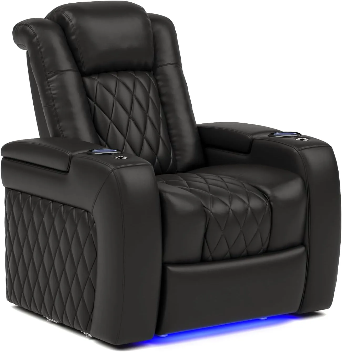 Valencia Tuscany Recliner | Premium Top Grain Italian Nappa 11000 Leather, Power Reclining With Lumbar Support and Headrest (Single Recliner, Black)