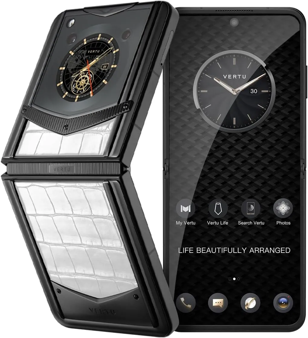 VERTU IRONFLIP Alligator Skin Flip Cell Phone, Unlocked Android 5G Smartphone, Foldable Design, One-Hand Control, 50MP Camera, 12G 512G, Dual SIM, 6.9" 120Hz OLED, 65W Fast Charge (Creamy White)